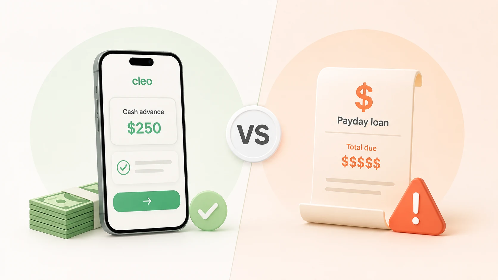 Cleo cash advance compared side by side with a payday loan bill